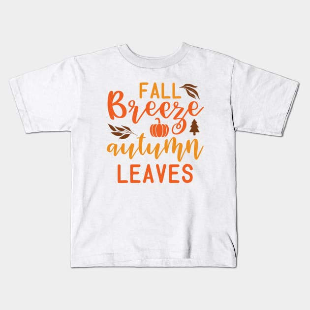 Fall Breeze Autumn Leaves Kids T-Shirt by labatchino